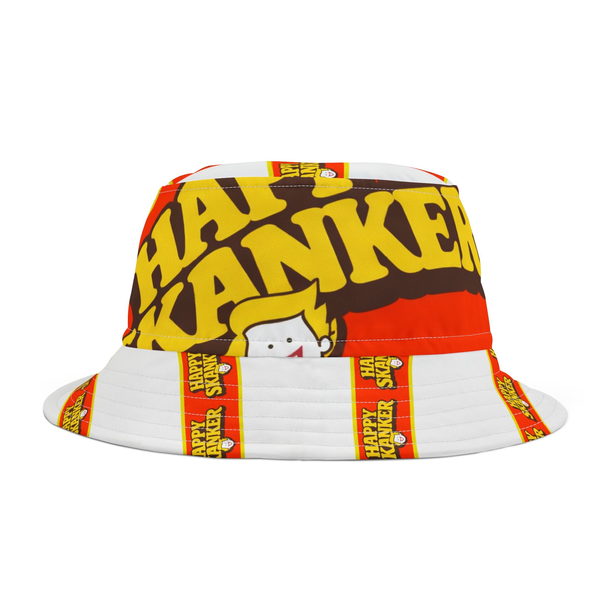 Skanker Logo Bucket Hat — Retro Red & Yellow AOP Bucket Hat