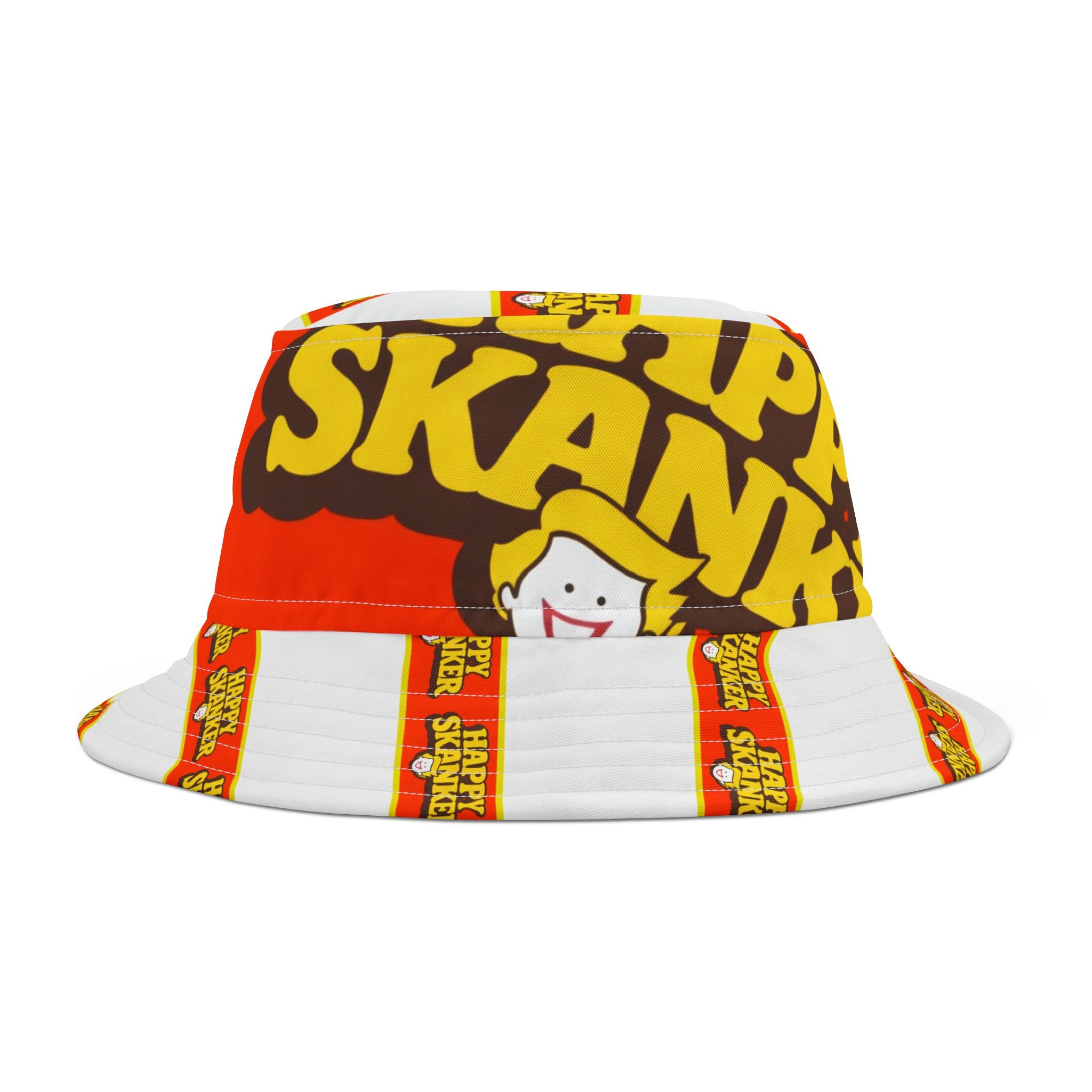 Skanker Logo Bucket Hat — Retro Red & Yellow AOP Bucket Hat
