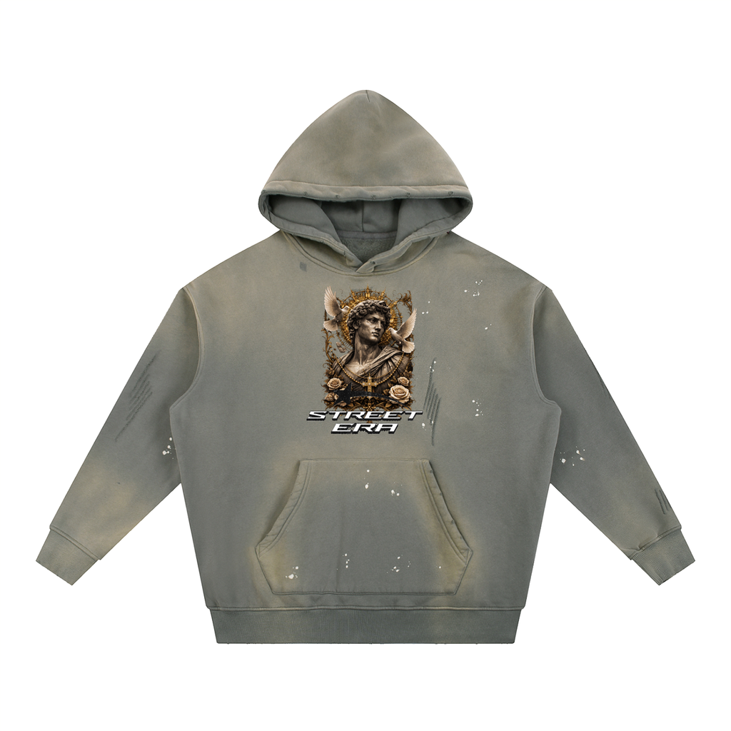 Vintage Washed Frayed Fleece Hoodie - Greek Statue Inspo